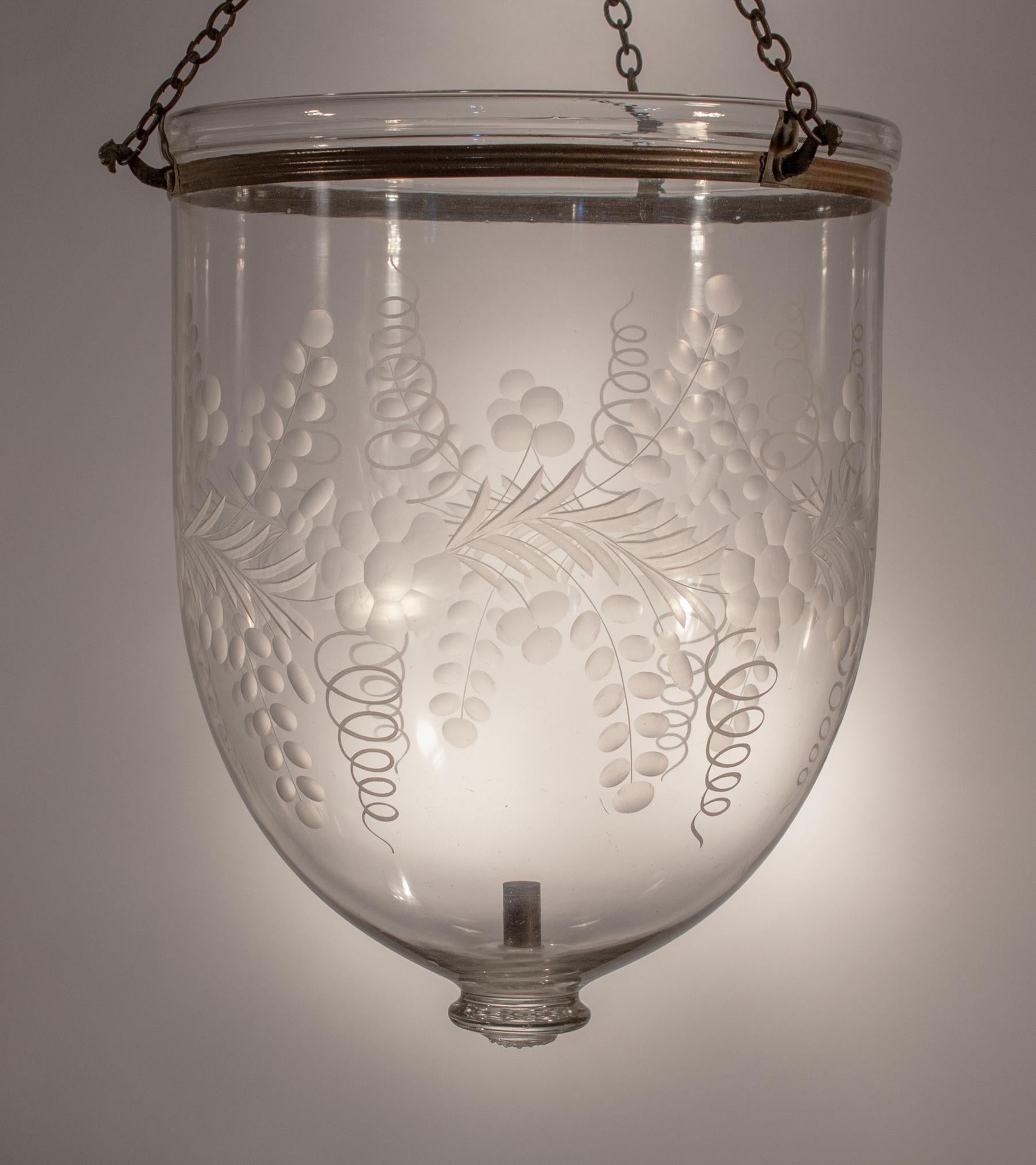 Antique Bell Jar Lantern with Floral Etching 3