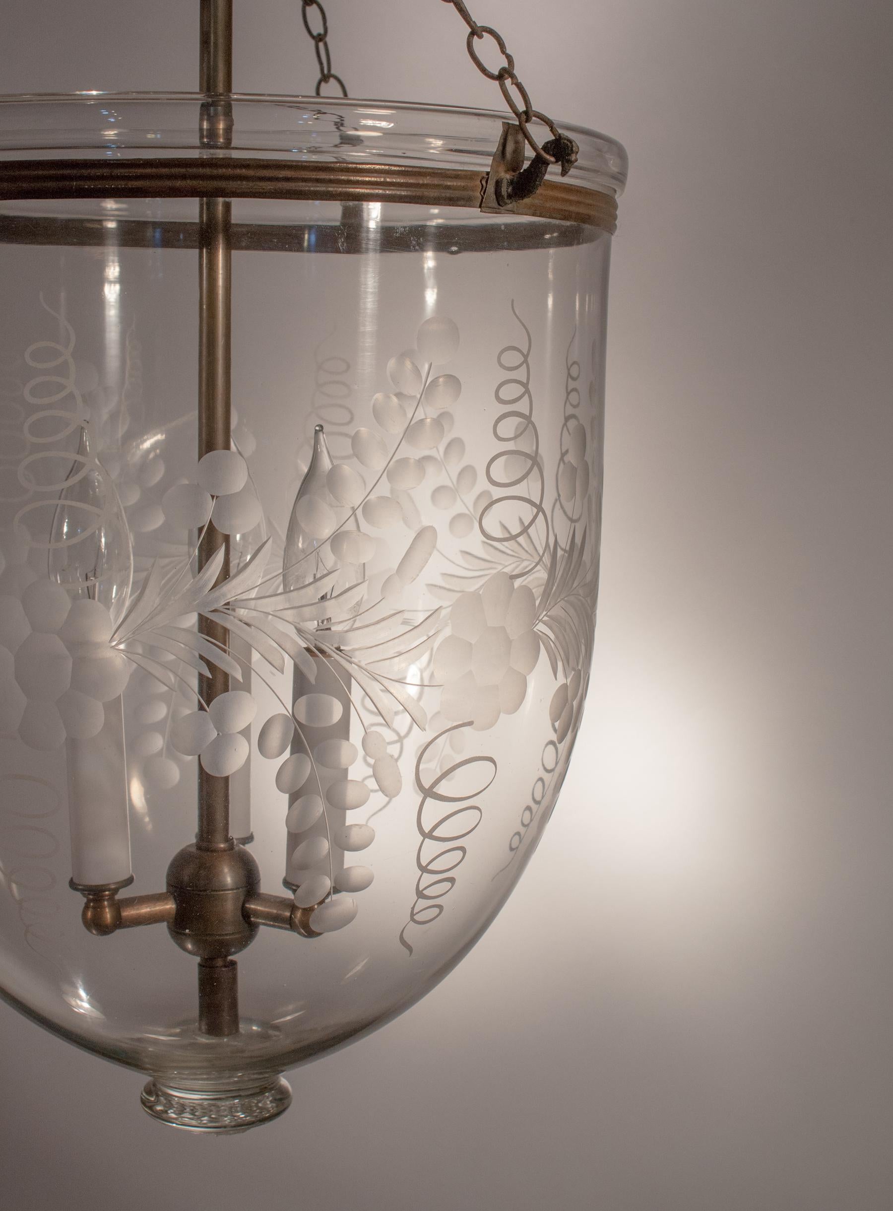Unknown Antique Bell Jar Lantern with Floral Etching