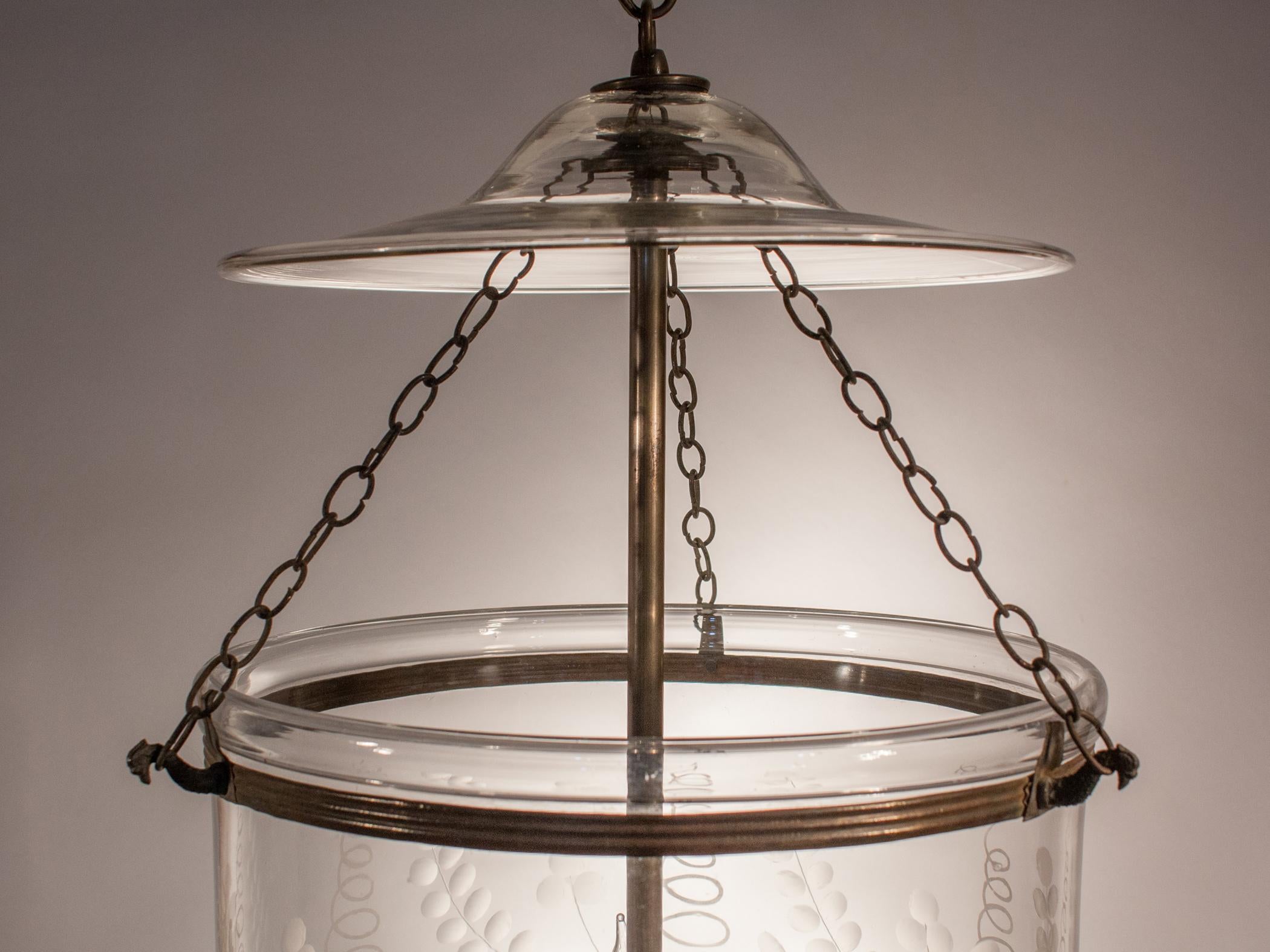 Brass Antique Bell Jar Lantern with Floral Etching