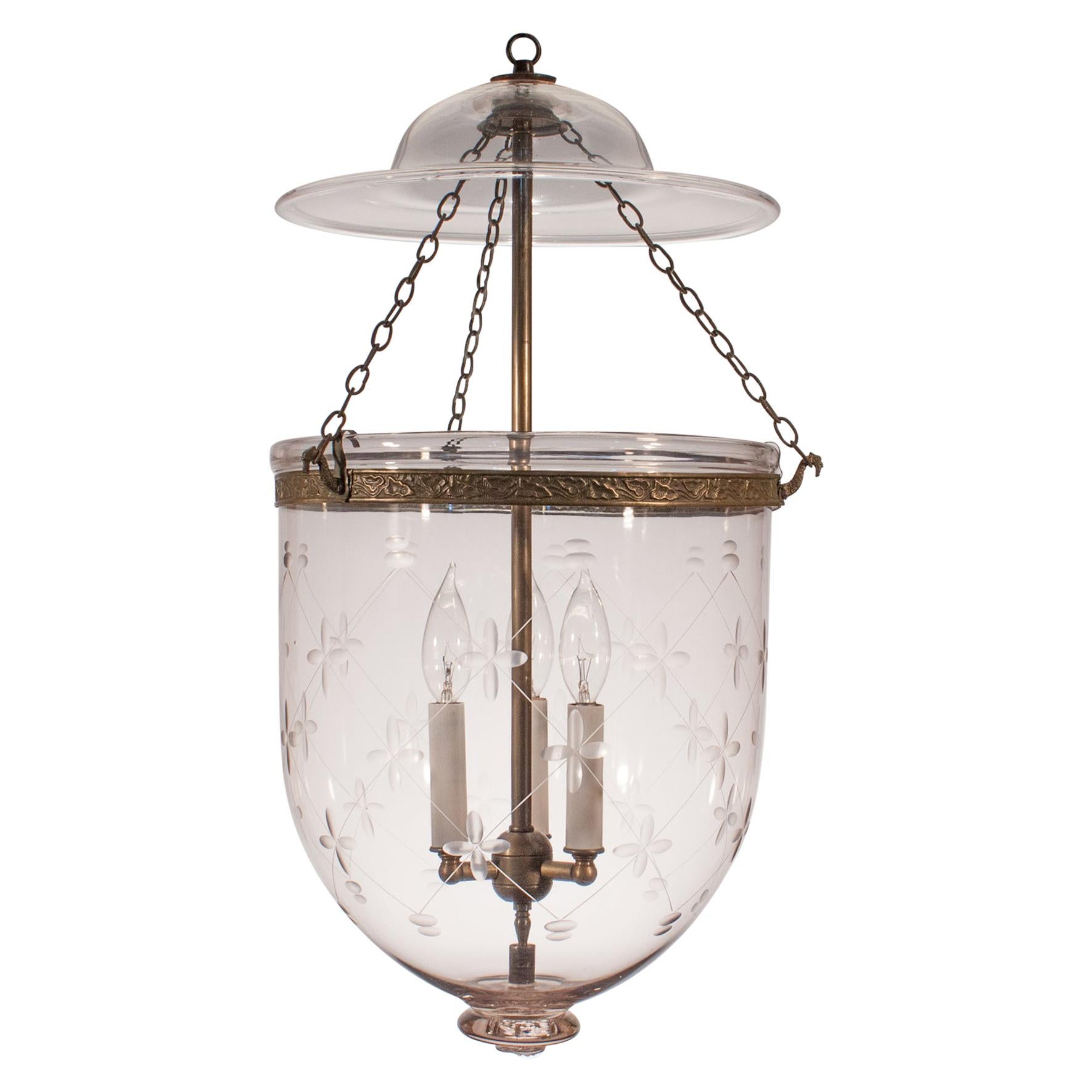 Antique Bell Jar Lantern with Trellis Etching