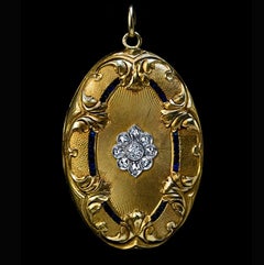 Grand médaillon pendentif ancien en or or orné de bijoux de la Belle Époque