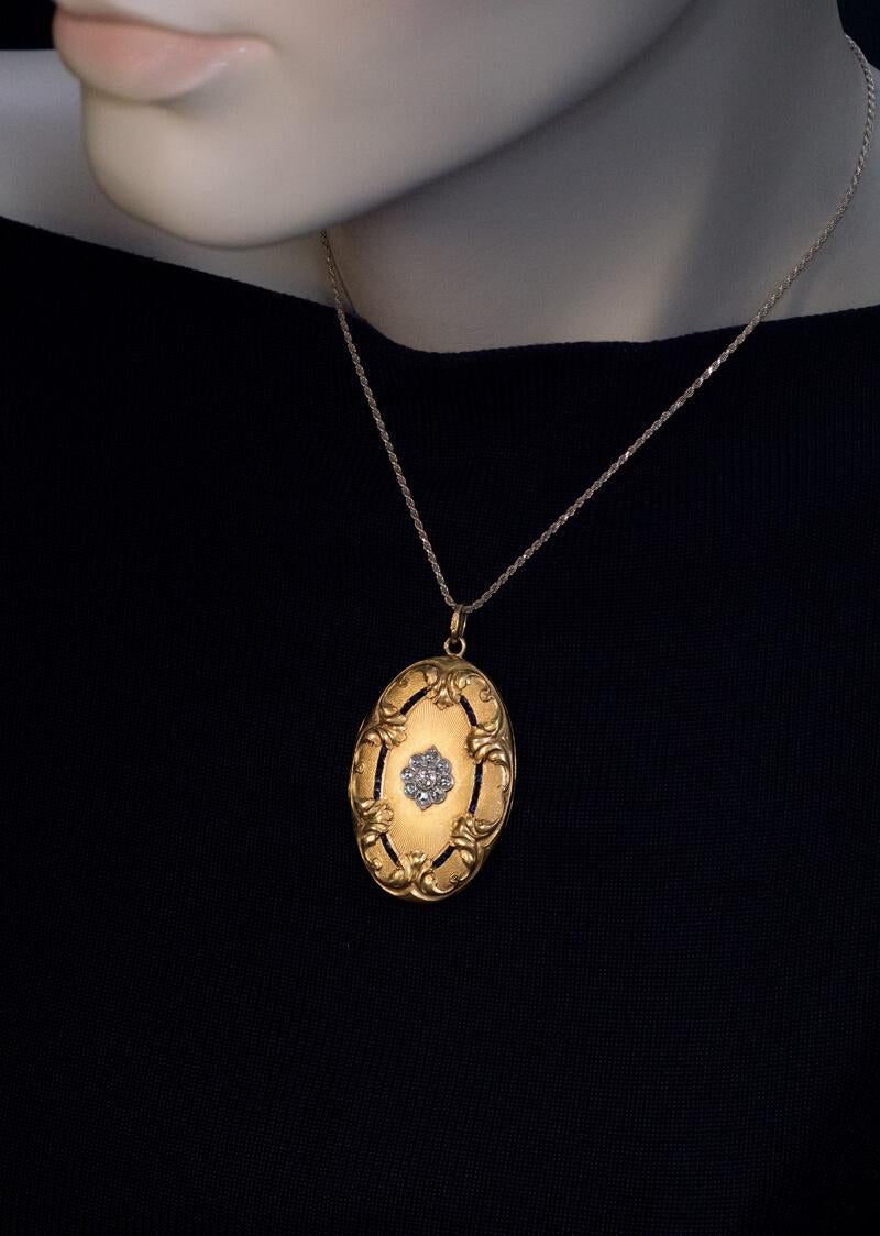 Old European Cut Large Belle Epoque Antique Jeweled Gold Pendant Locket
