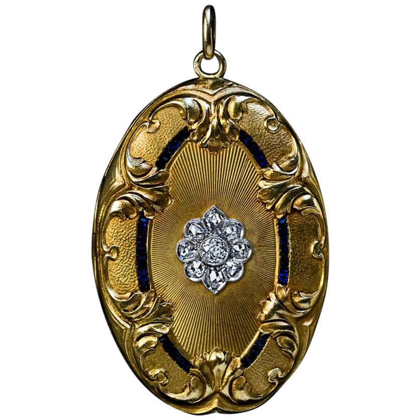 Large Belle Epoque Antique Jeweled Gold Pendant Locket