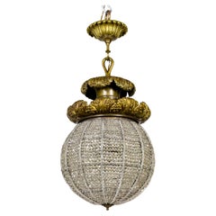 Large Belle Epoque Beaded Crystal Sphere Light Fixture w/ Bronze Foliate