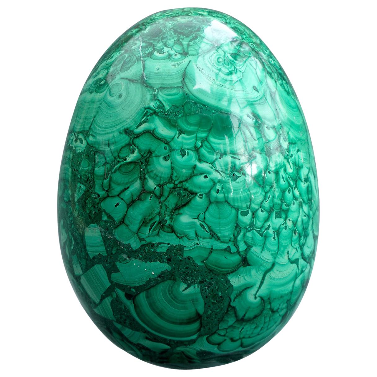 Large Belle Epoque Russian Carved Malachite Egg