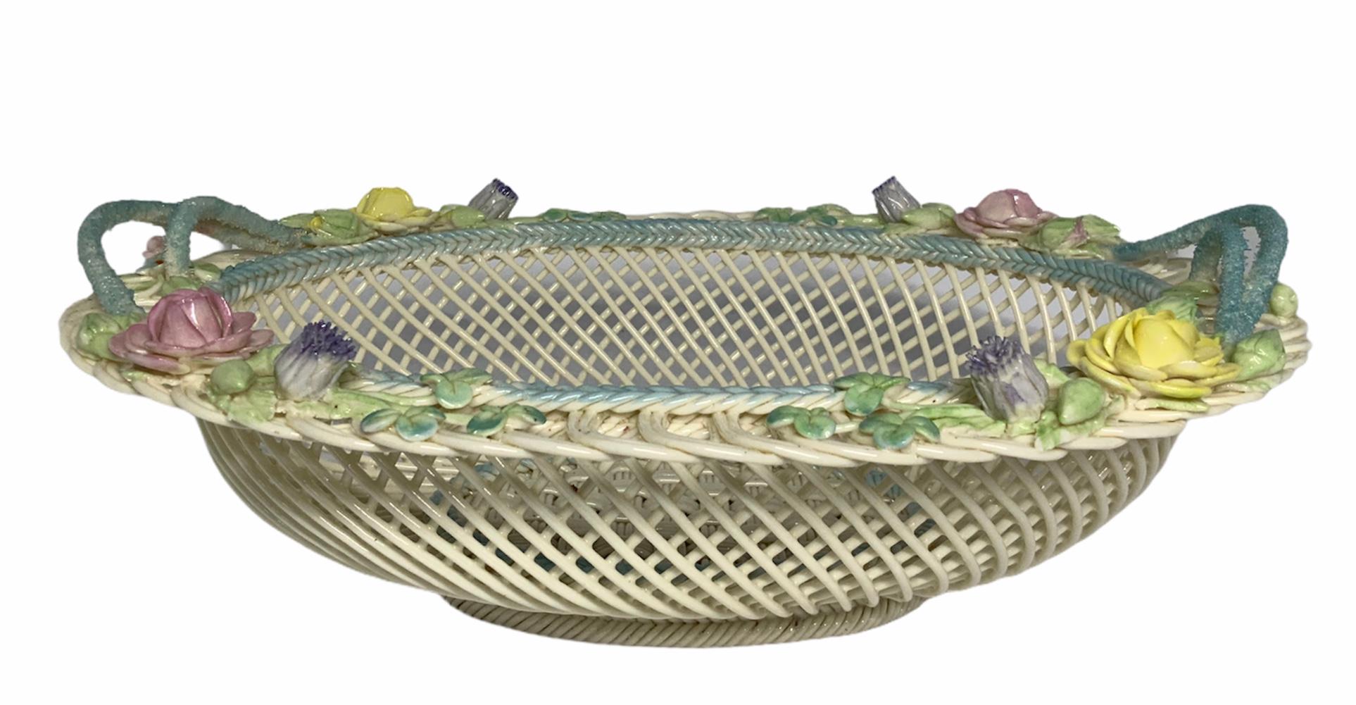 Hand-Crafted Large Belleek Porcelain Woven Basket