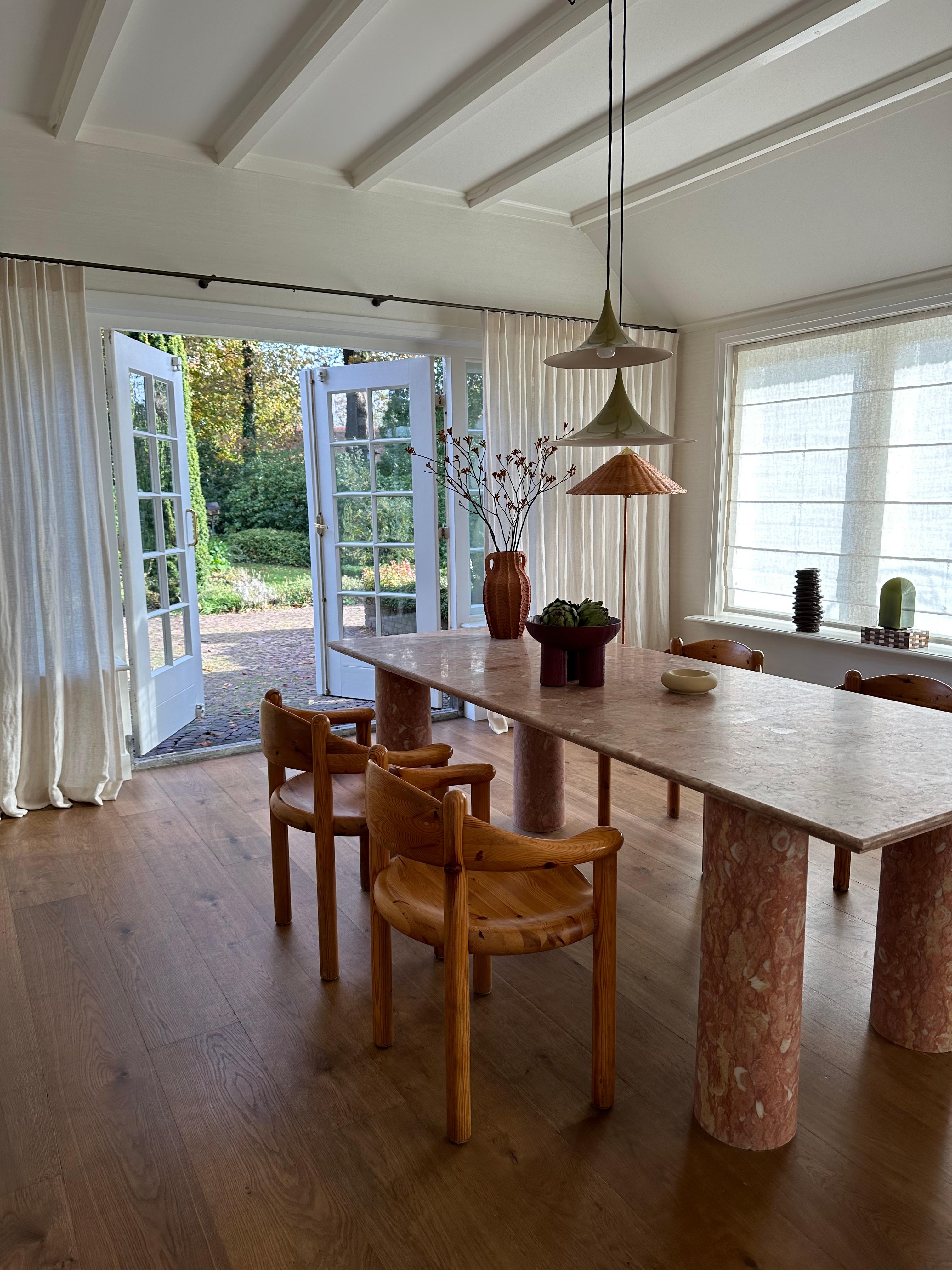 Contemporary Large Bellini Style Rectangle Dining Table in Coral Portuguese Travertine For Sale