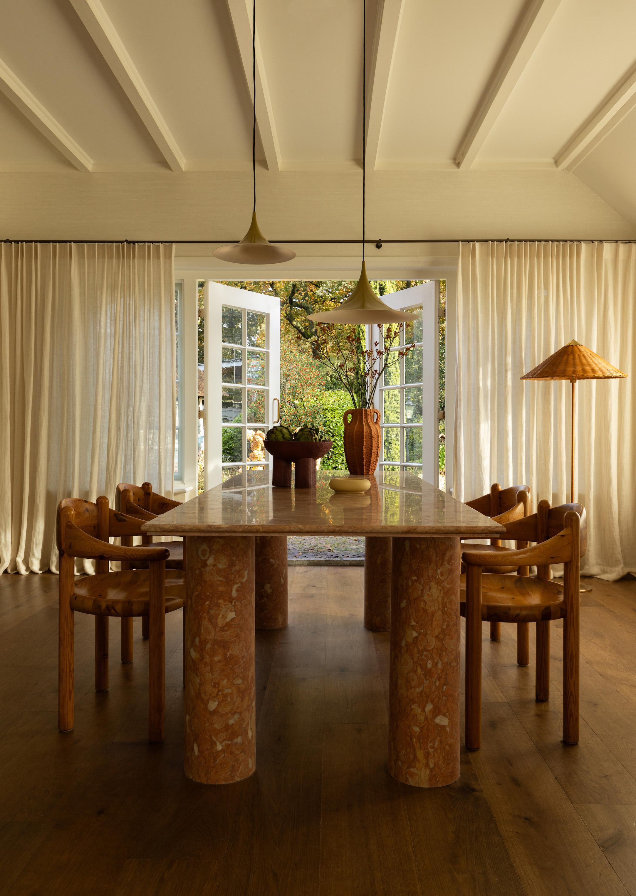 Mid-Century Modern Large Bellini Style Rectangle Dining Table in Portuguese Travertine For Sale