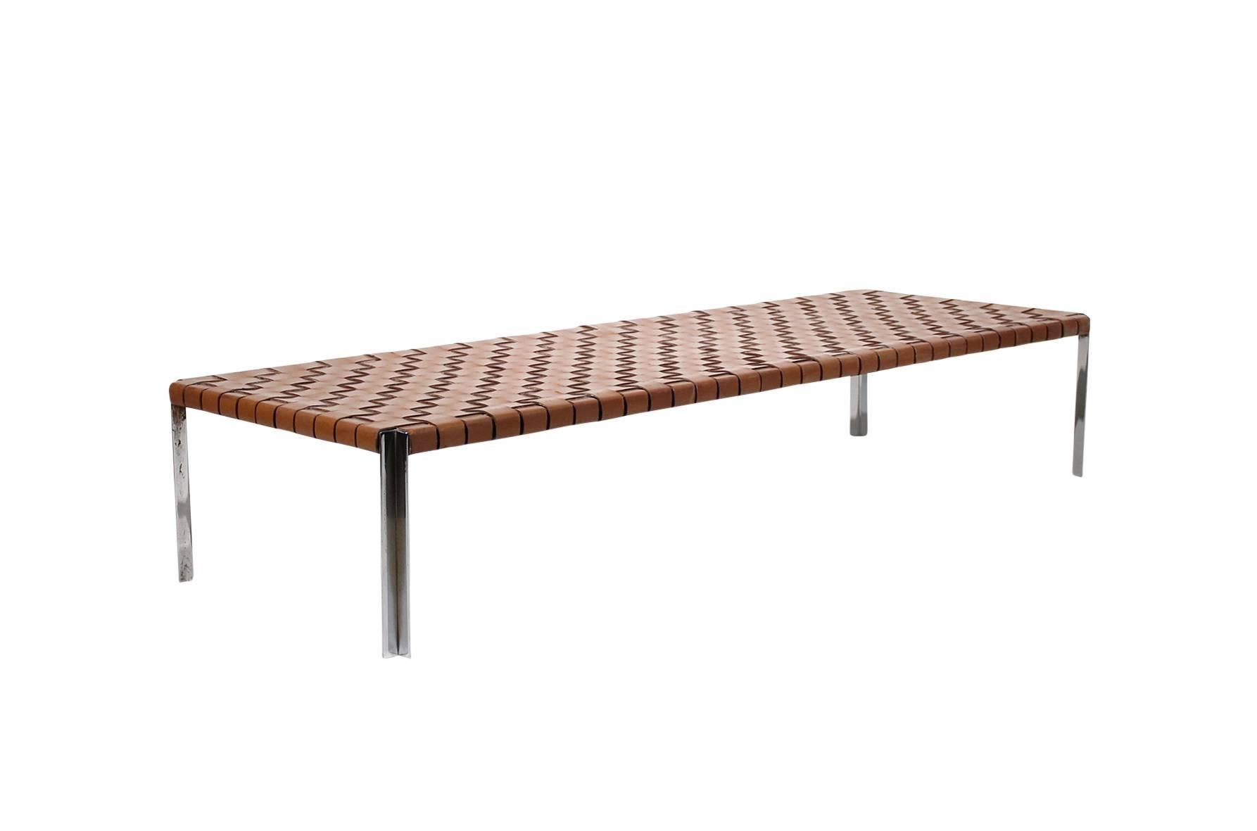 Mid-Century Modern Large Woven Leather Bench by Laverne International