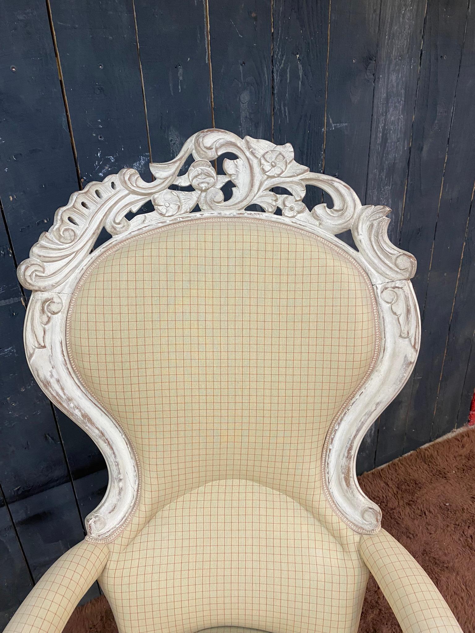 Beech Large Bergere Armchair in Louis XV Style, in Painted Wood For Sale