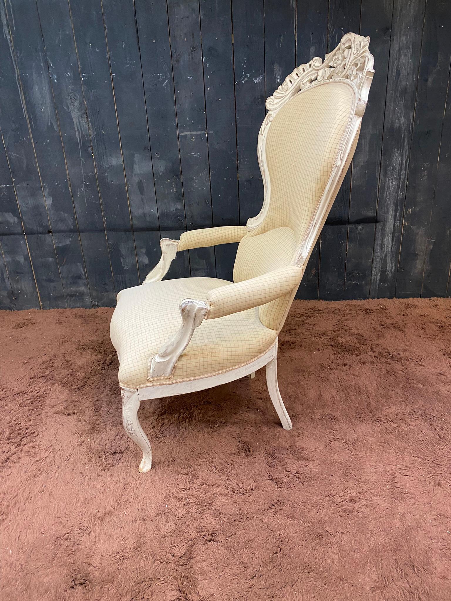 Large Bergere Armchair in Louis XV Style, in Painted Wood For Sale 1