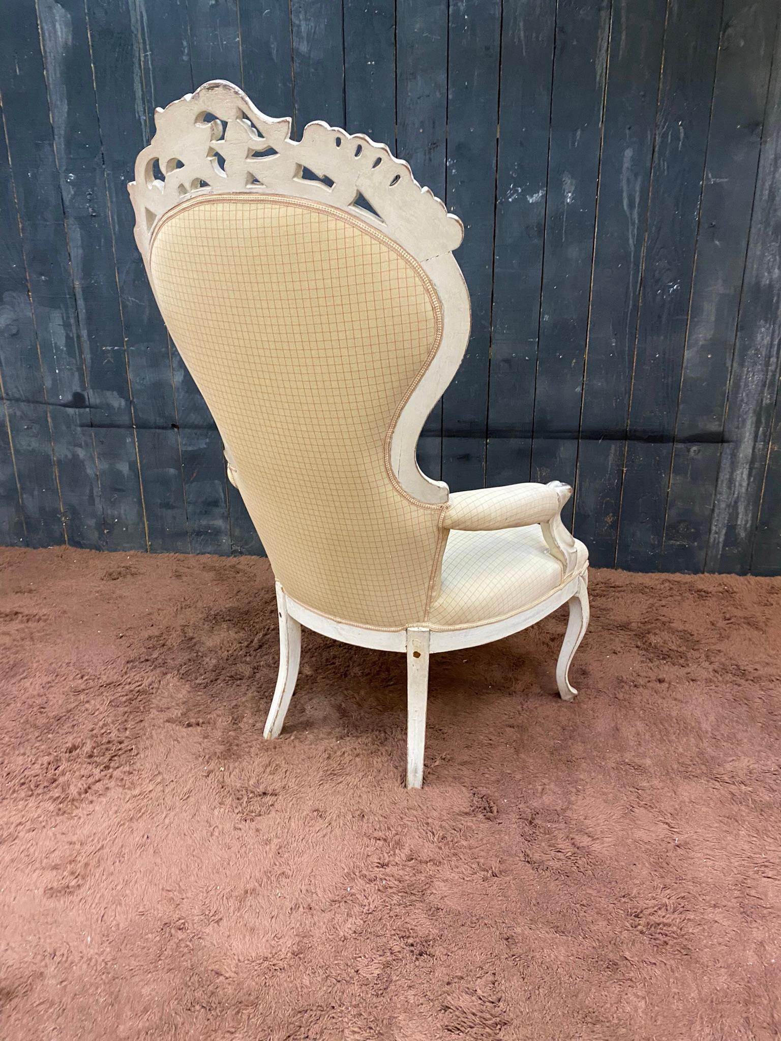 Large Bergere Armchair in Louis XV Style, in Painted Wood For Sale 2
