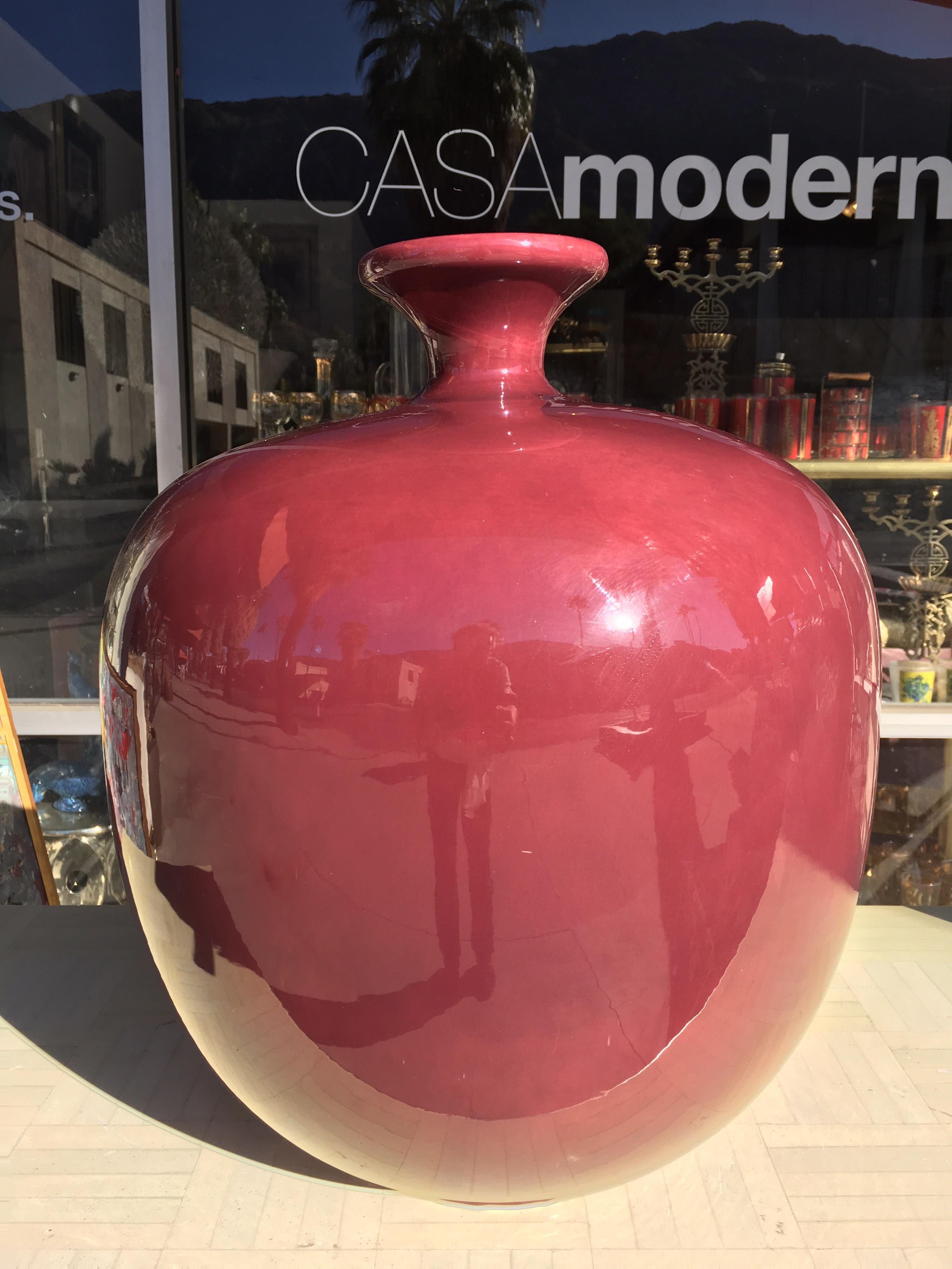 This very rare, large, berry colored ceramic vase was made in the 1980s by Jaru. Another mix matched vase in mauve/pink color is available on separate listing.