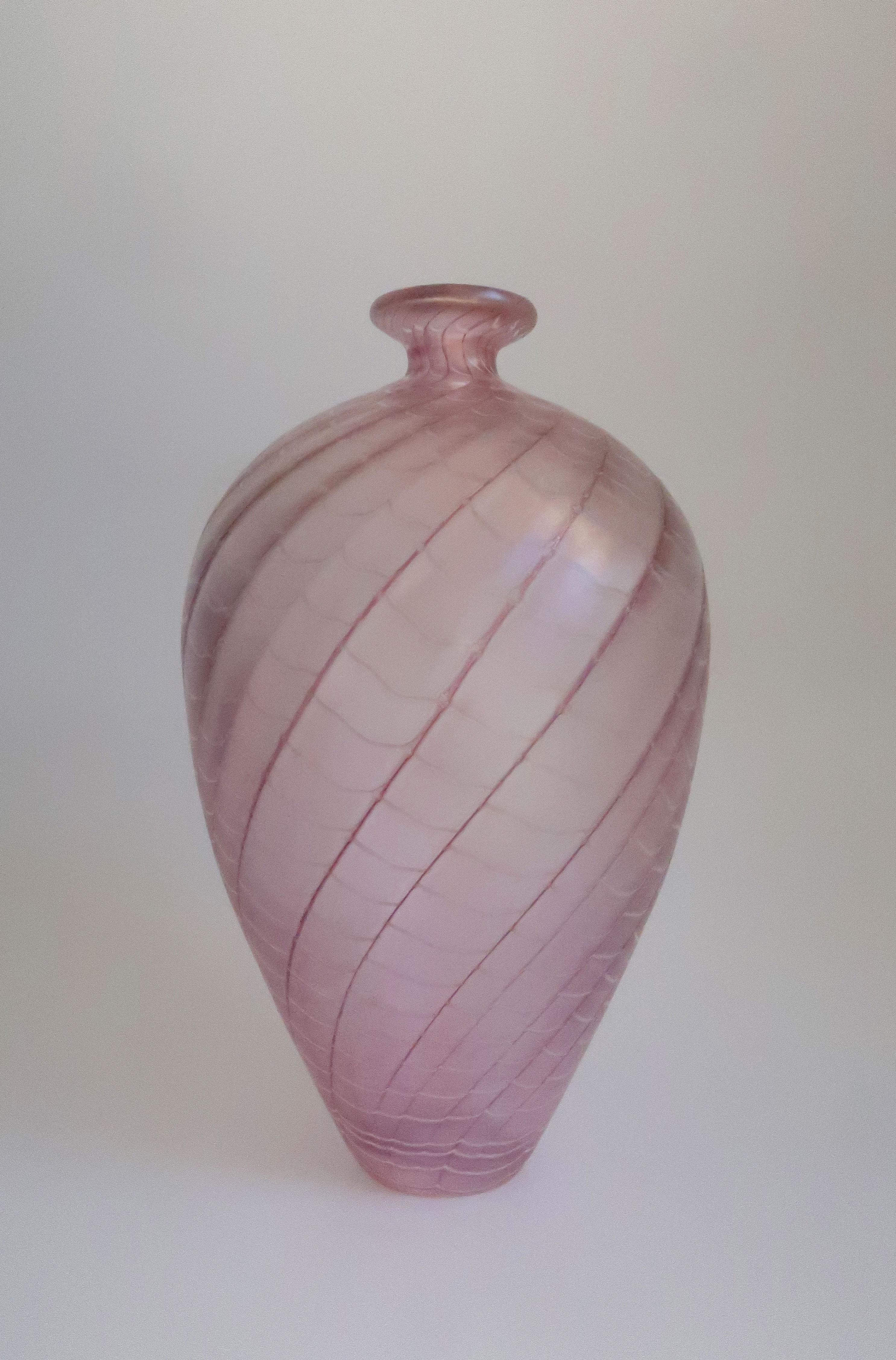 Swedish Large Bertil Vallien for Kosta Boda Rose, Ruby, White Art Glass Vase, 1970s