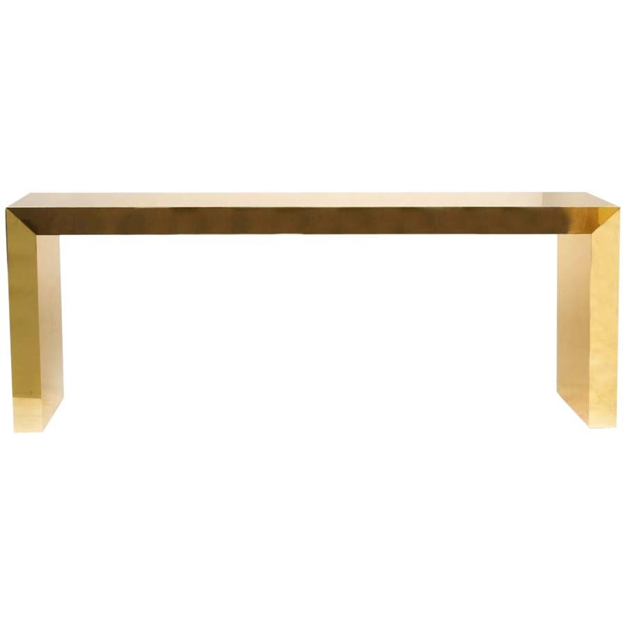 Large Bespoke Gold Color Brass Metal Console Table by Railis Kotlevs Iceland For Sale