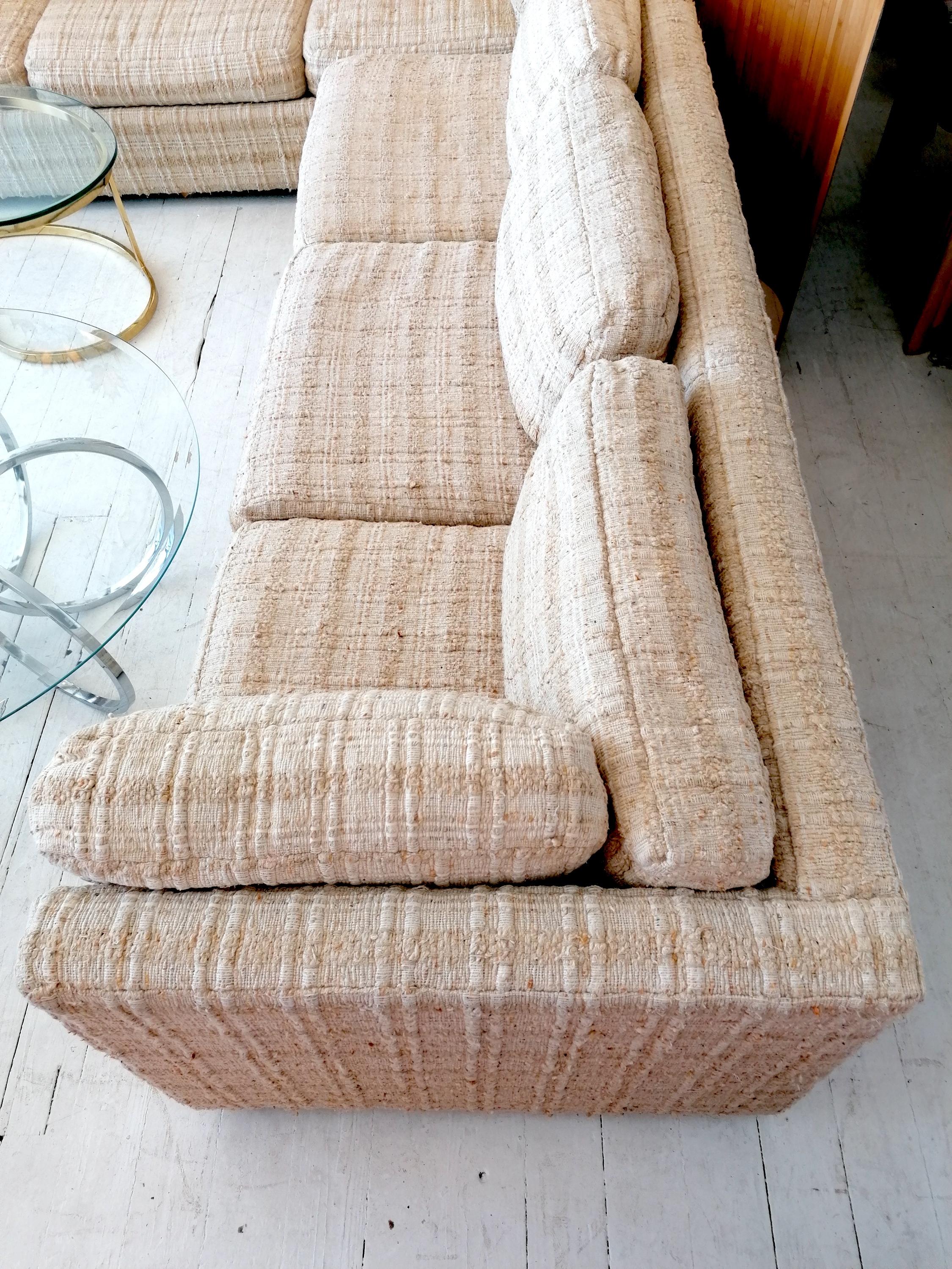 Fabric Large Bespoke Mid Century 1970s Sectional Sofa & Footstool Woven Upholstery