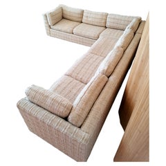 Used Large Bespoke Mid Century 1970s Sectional Sofa & Footstool Woven Upholstery