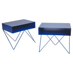Large Bespoke Pair of Blue Robot End Tables, Customisable