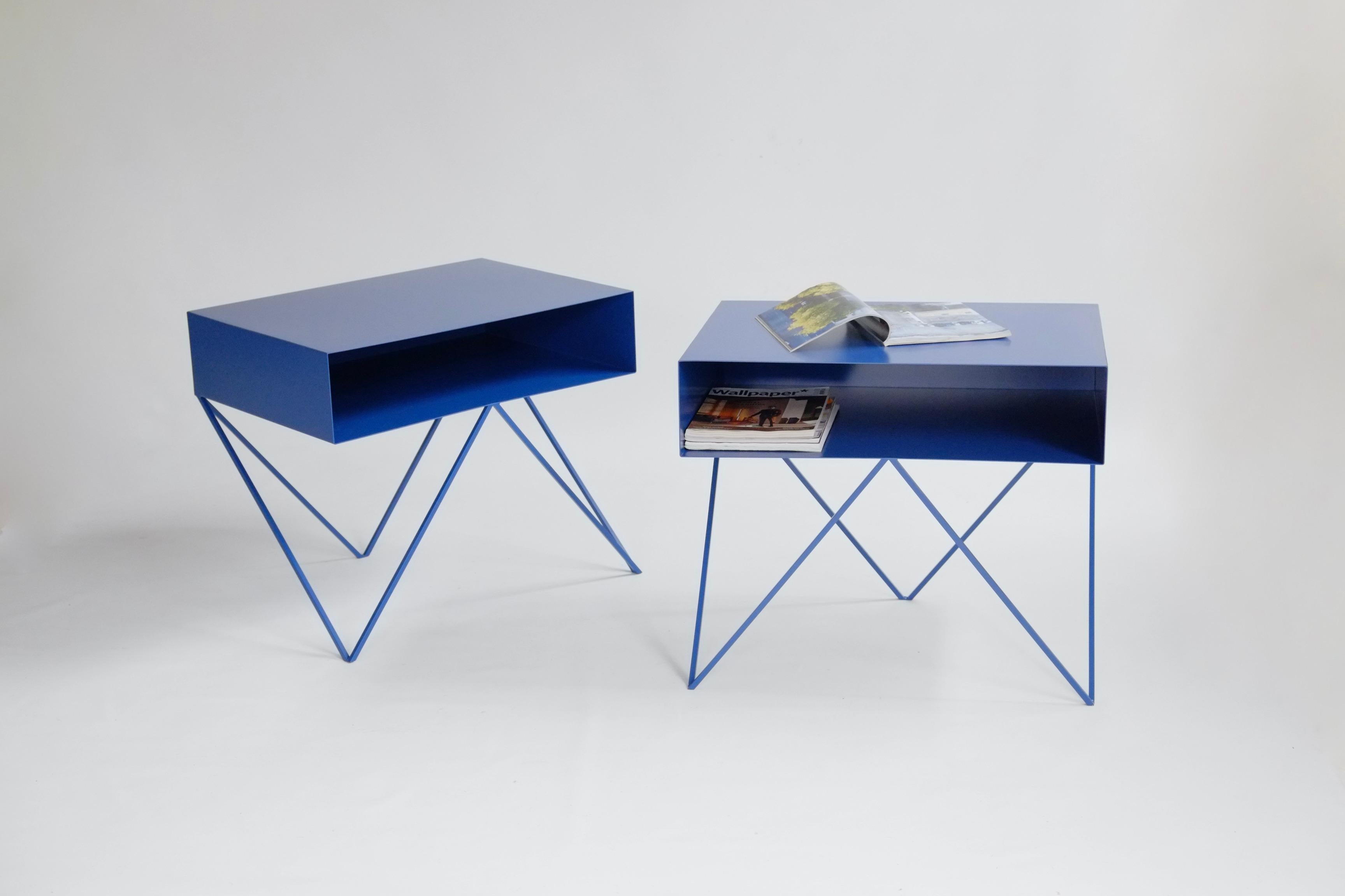 English Large Bespoke Pair of Blue Robot Nightstands Bedside Tables  For Sale