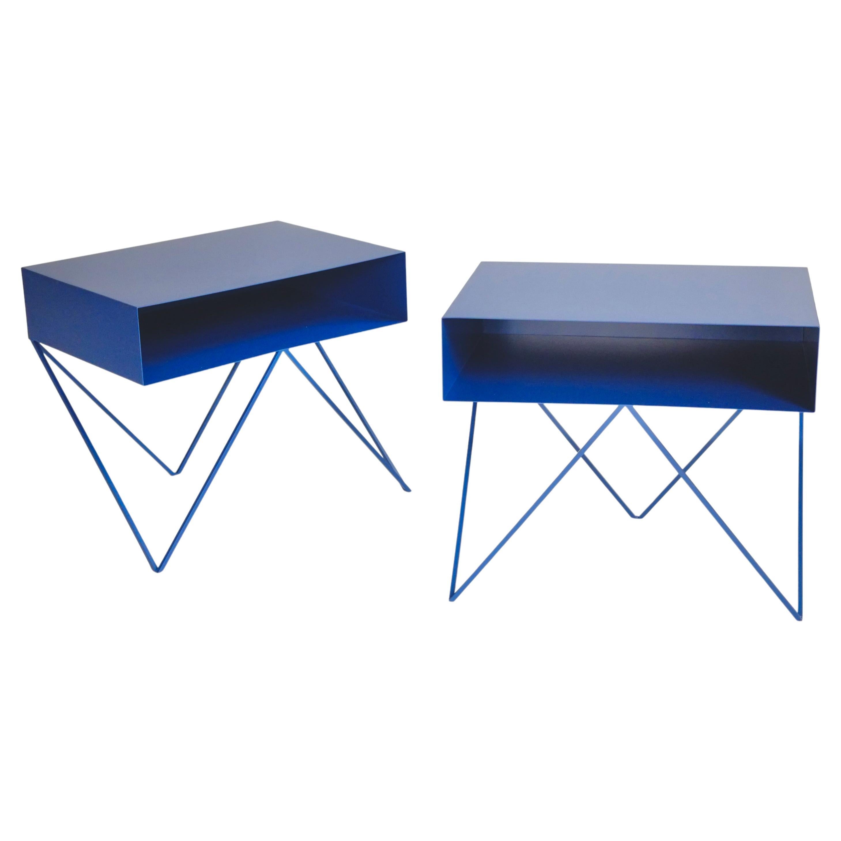 Large Bespoke Pair of Blue Robot Nightstands Bedside Tables 