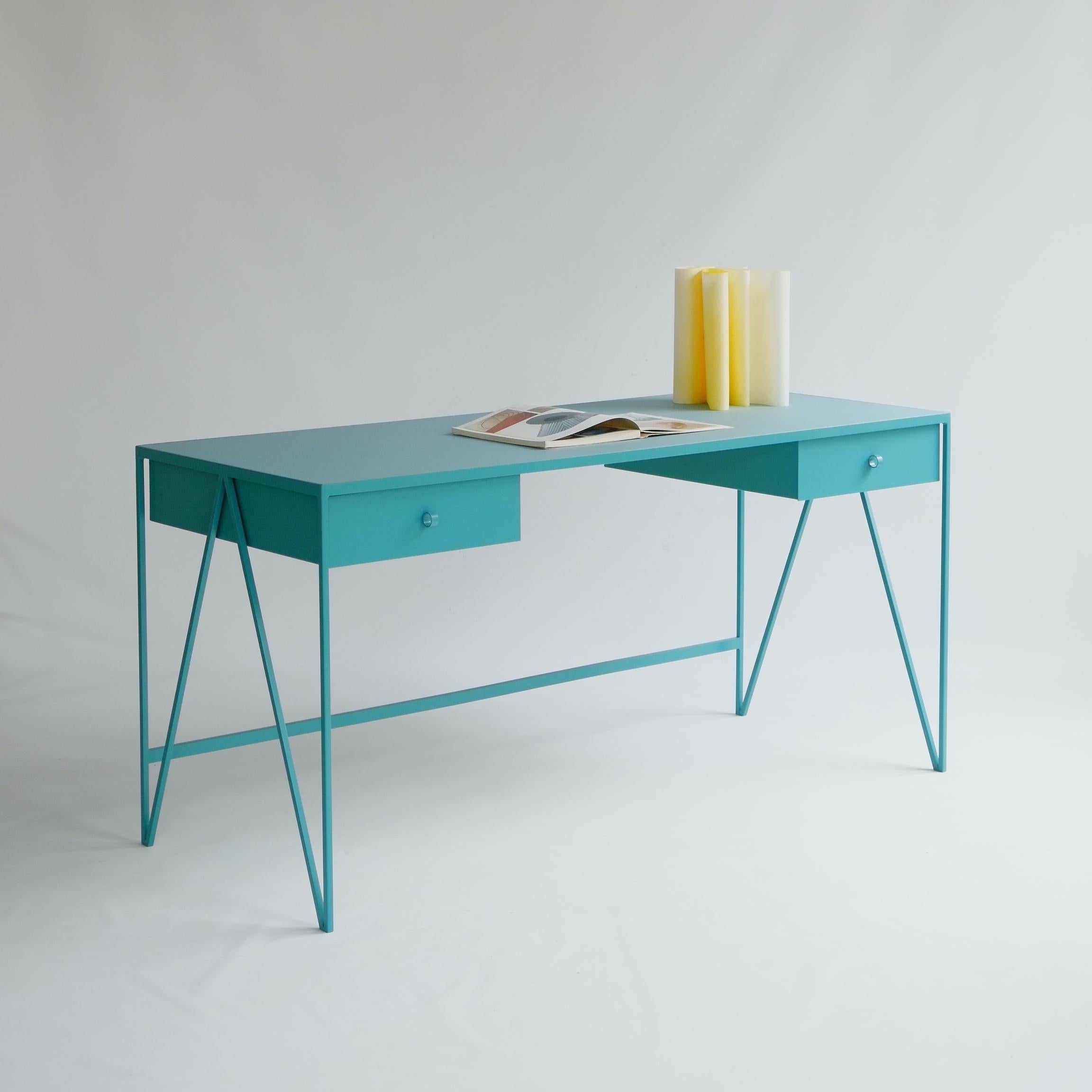 Steel Large Bespoke Study Desk with Linoleum Top and Drawer, Customizable For Sale