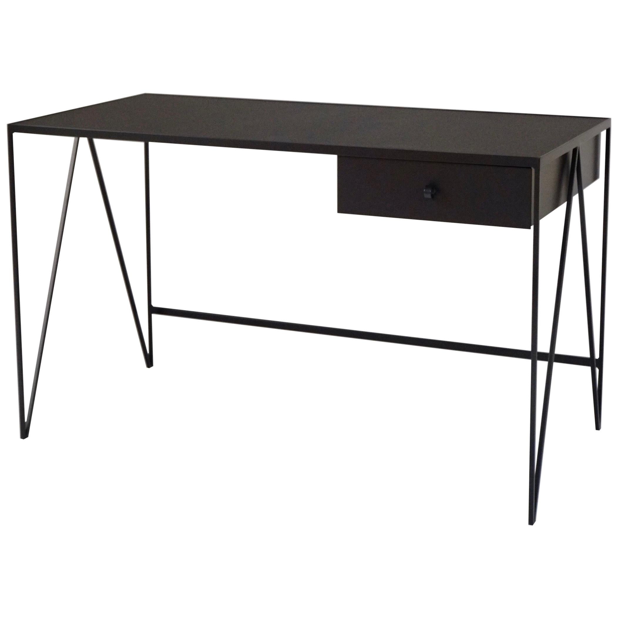 Large Charcoal Study Desk with Drawer, Customizable For Sale