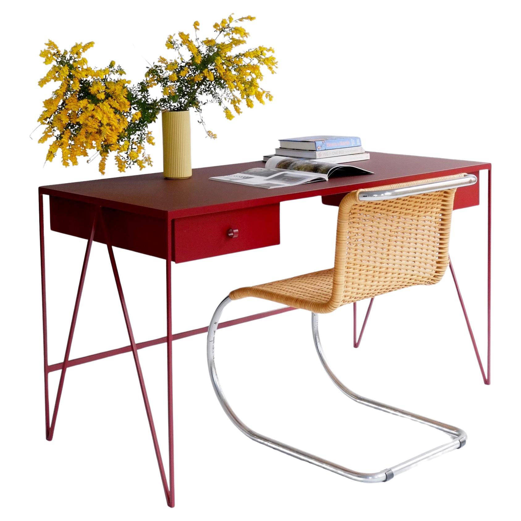 Large Bespoke Study Desk with Linoleum Top and Drawer, Customizable