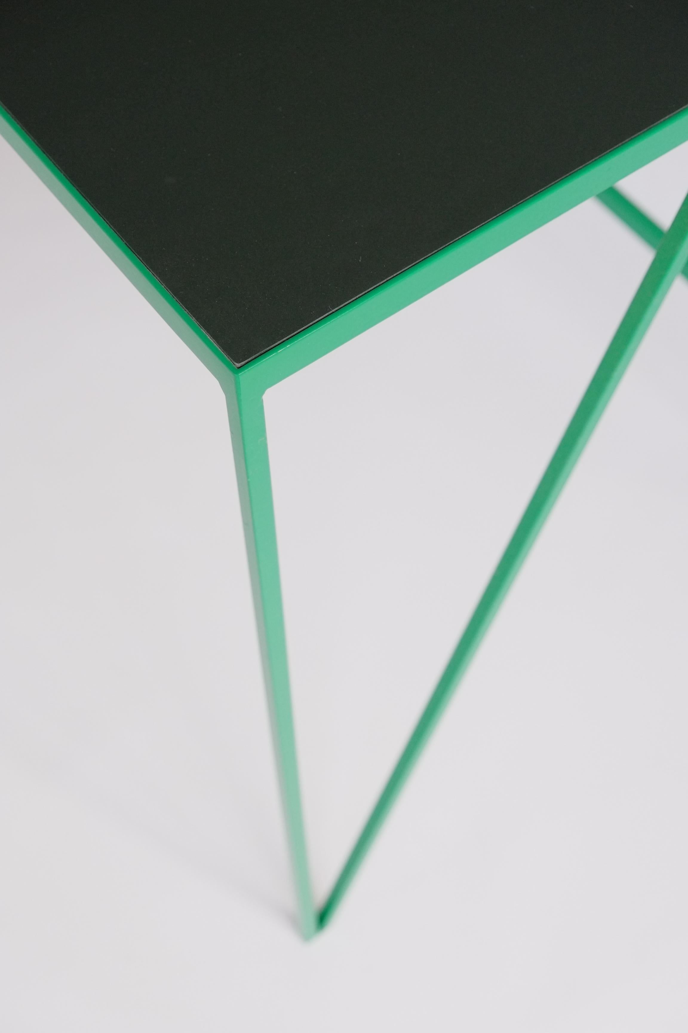 Modern Large Green Study Desk with Natural Linoleum Top, Customizable Writing Table For Sale