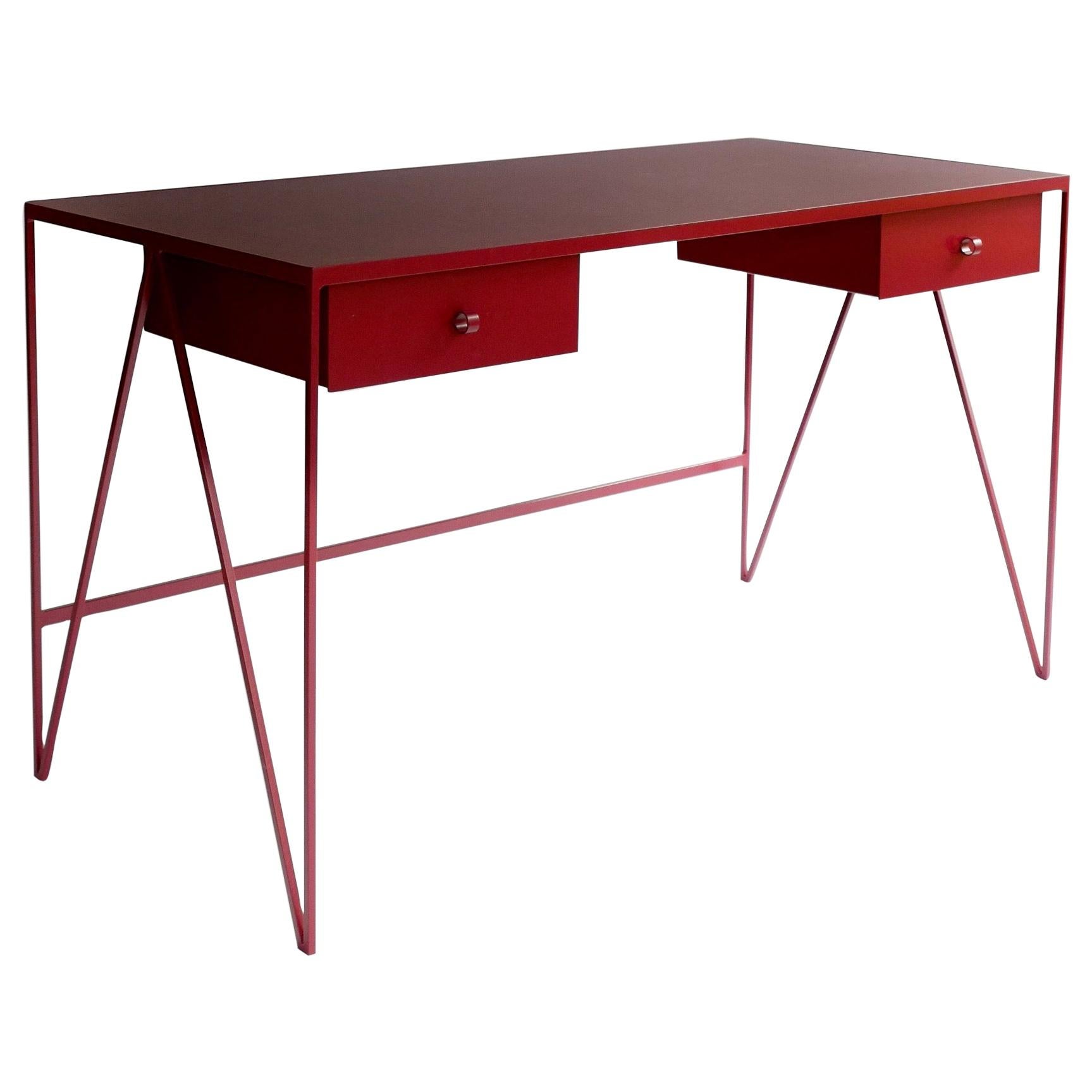 Large Bespoke Study Desk with Linoleum Top and Drawer, Customizable