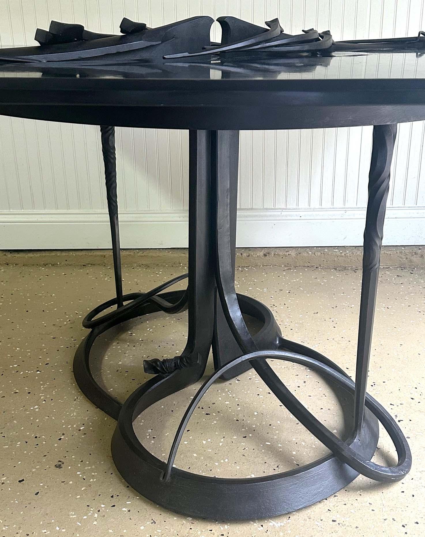 Large Bespoken Sculpted Steel Table with Slate Top Albert Paley For Sale 3