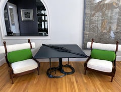 Grande table en acier sculpté sur mesure avec plateau en ardoise Albert Paley