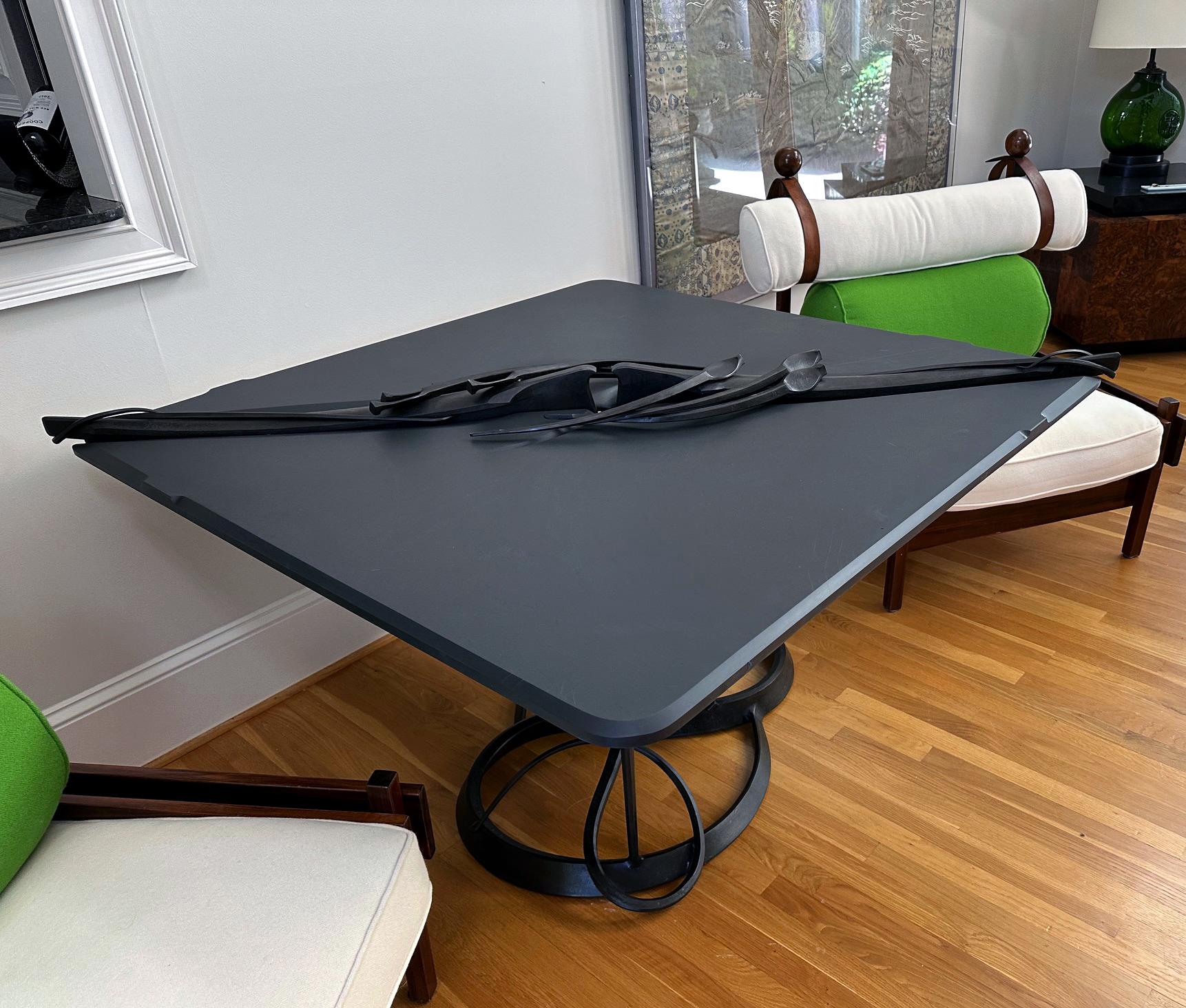 Modern Large Bespoken Sculpted Steel Table with Slate Top Albert Paley For Sale