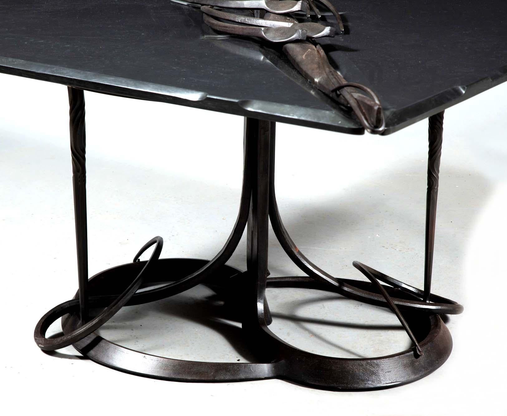 Large Bespoken Sculpted Steel Table with Slate Top Albert Paley For Sale 2