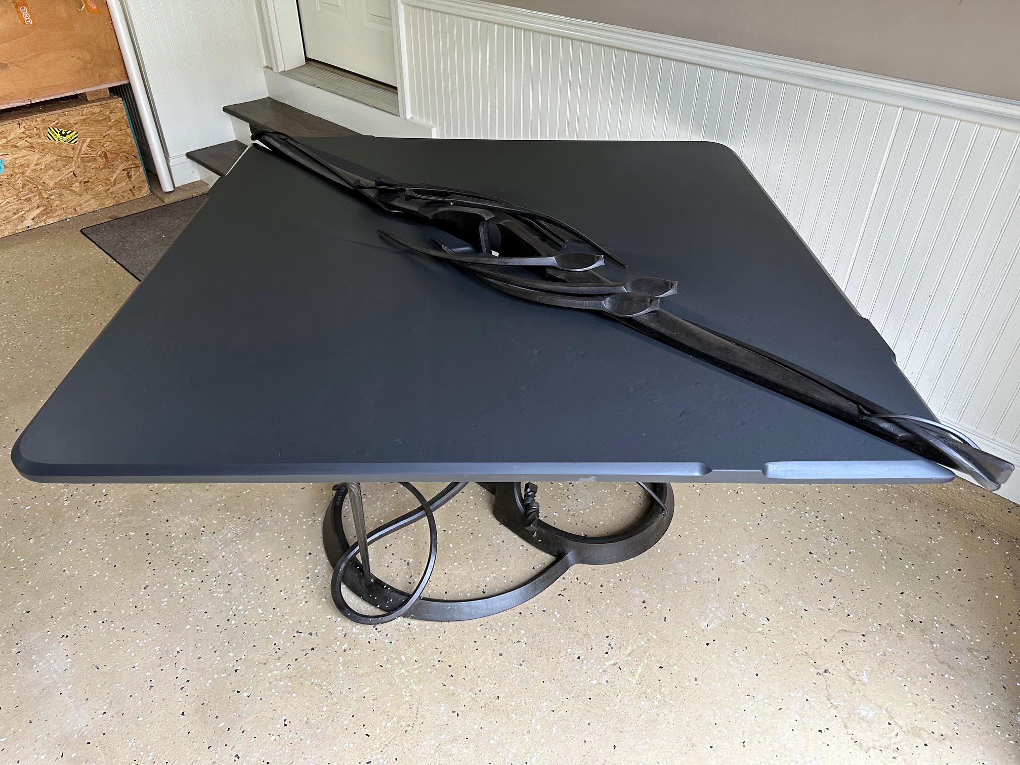 Forged Large Bespoken Sculpted Steel Table with Slate Top Albert Paley For Sale