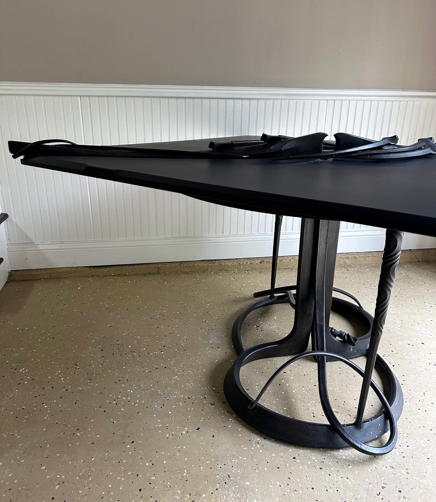 Late 20th Century Large Bespoken Sculpted Steel Table with Slate Top Albert Paley For Sale