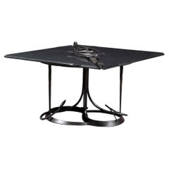Retro Large Bespoken Sculpted Steel Table with Slate Top Albert Paley