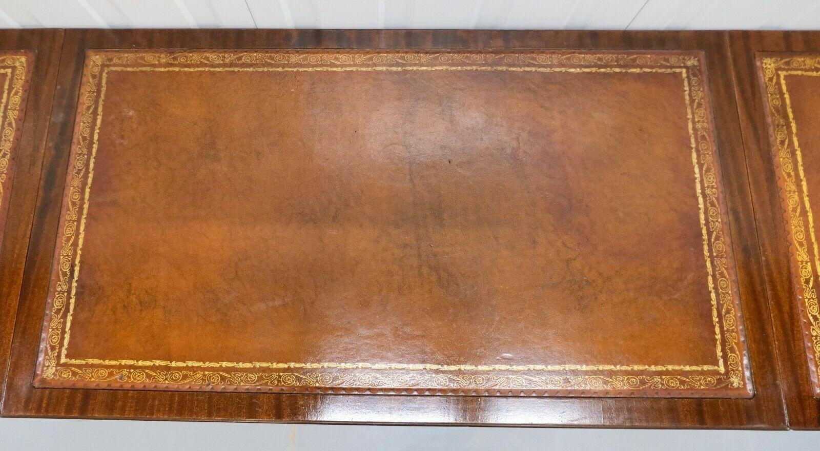 Large Bevan Funnell Brown Leather Top Drop Leaf Console Hall End Side Table 1