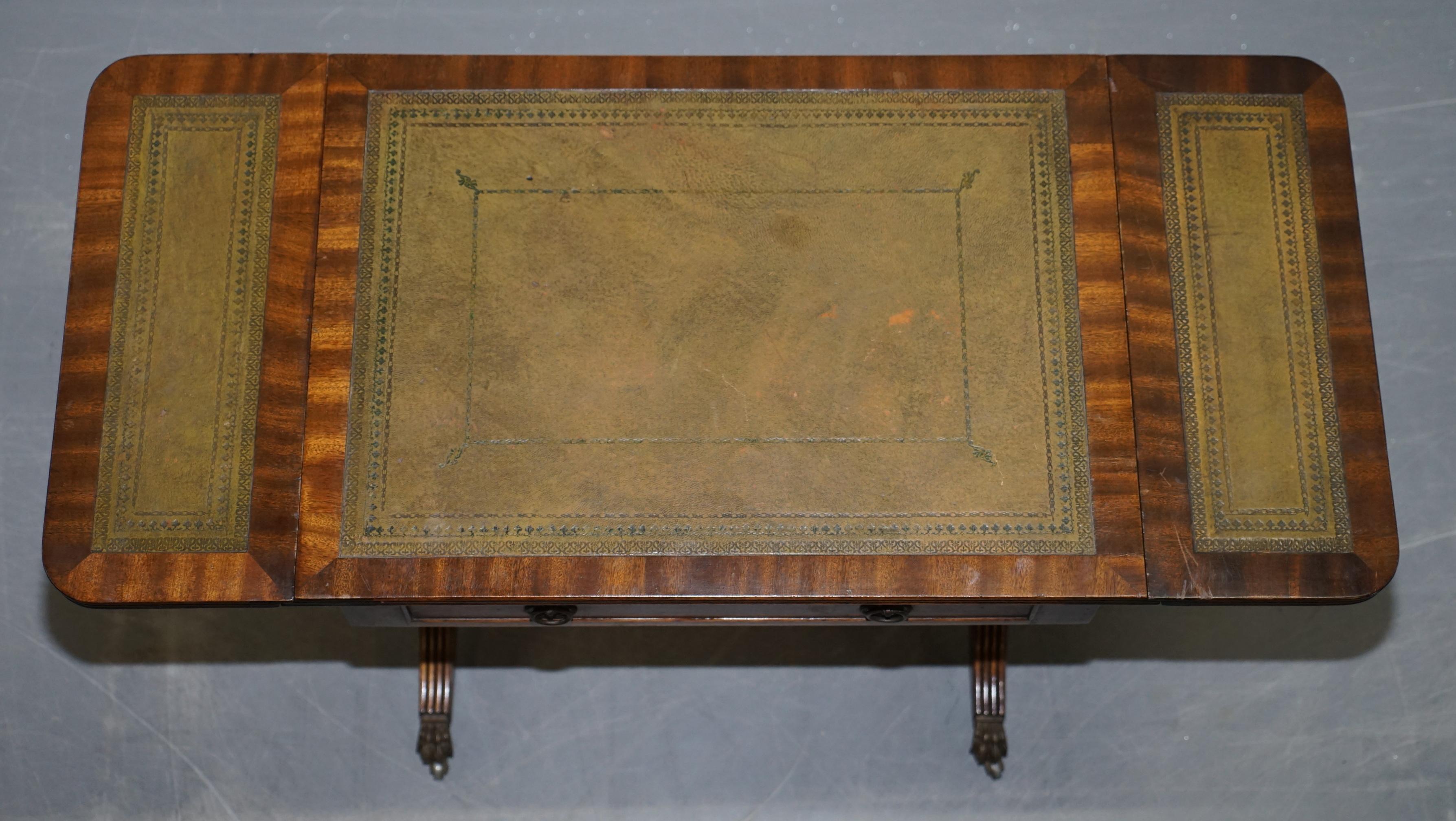 Large Bevan Funnell Green Leather Extending Hardwood Side End Lamp Card Table For Sale 9