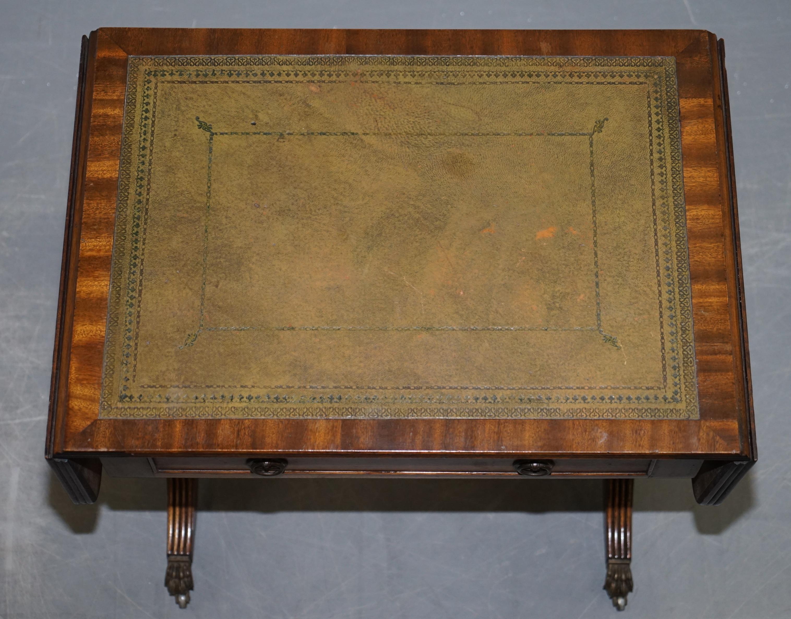 English Large Bevan Funnell Green Leather Extending Hardwood Side End Lamp Card Table For Sale