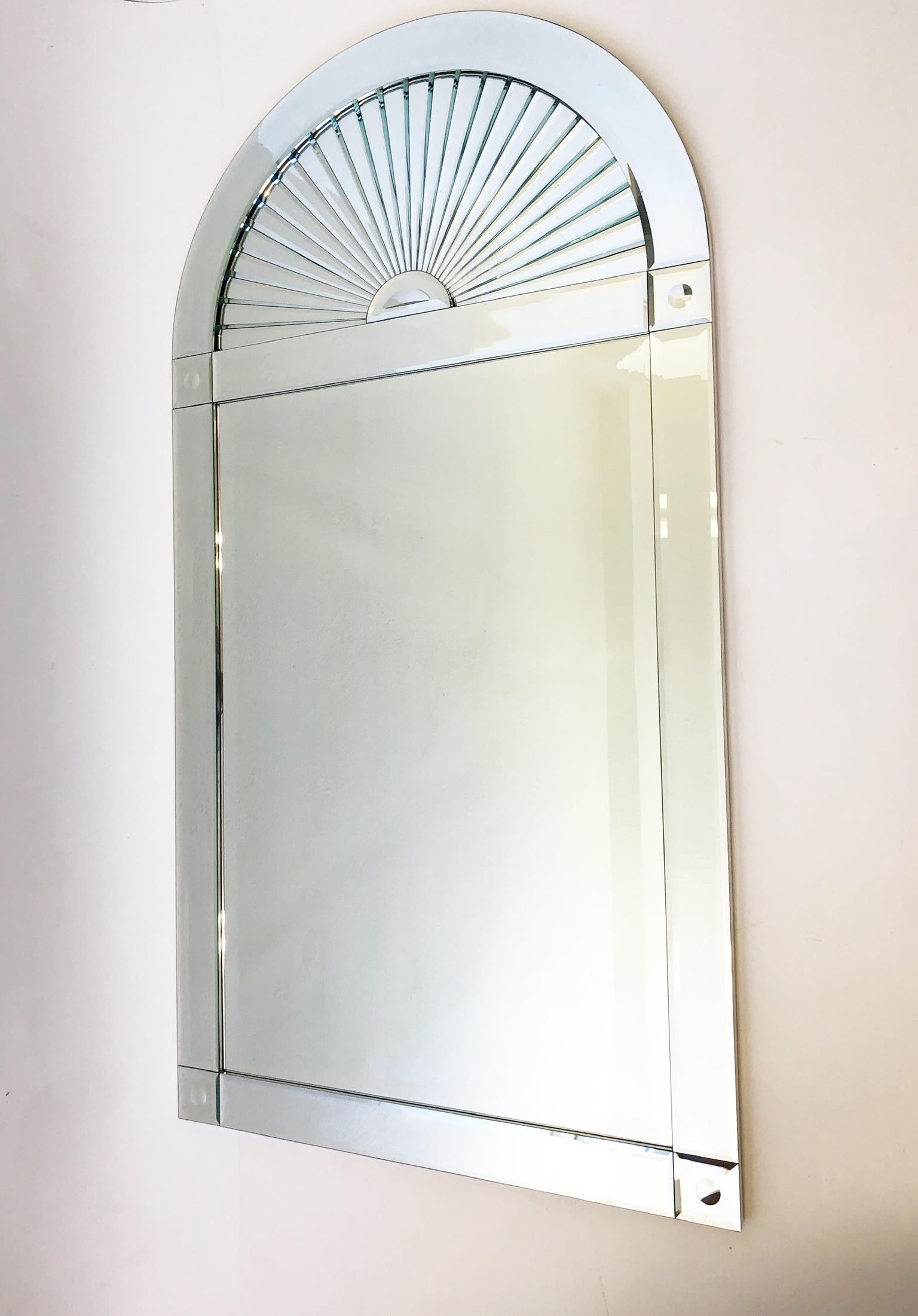 Glamorous 1987 ‘Classic Mirror’ by Karl Springer. 
Out of an estate design by Steve Chase. 
Constructed of beveled mirrors and polish chrome.
Measurements: 72” high, 38” wide and 1.5” deep. 
 