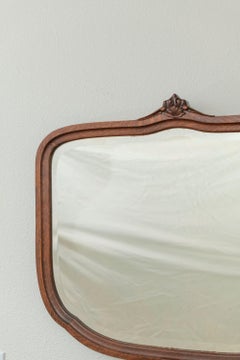 Large Beveled Glass Shield Shaped Mirror in Oak Frame, American ca. 1900
