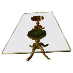 Large Beveled Glass Top Dining Table on Double Mahogany Carved Bases