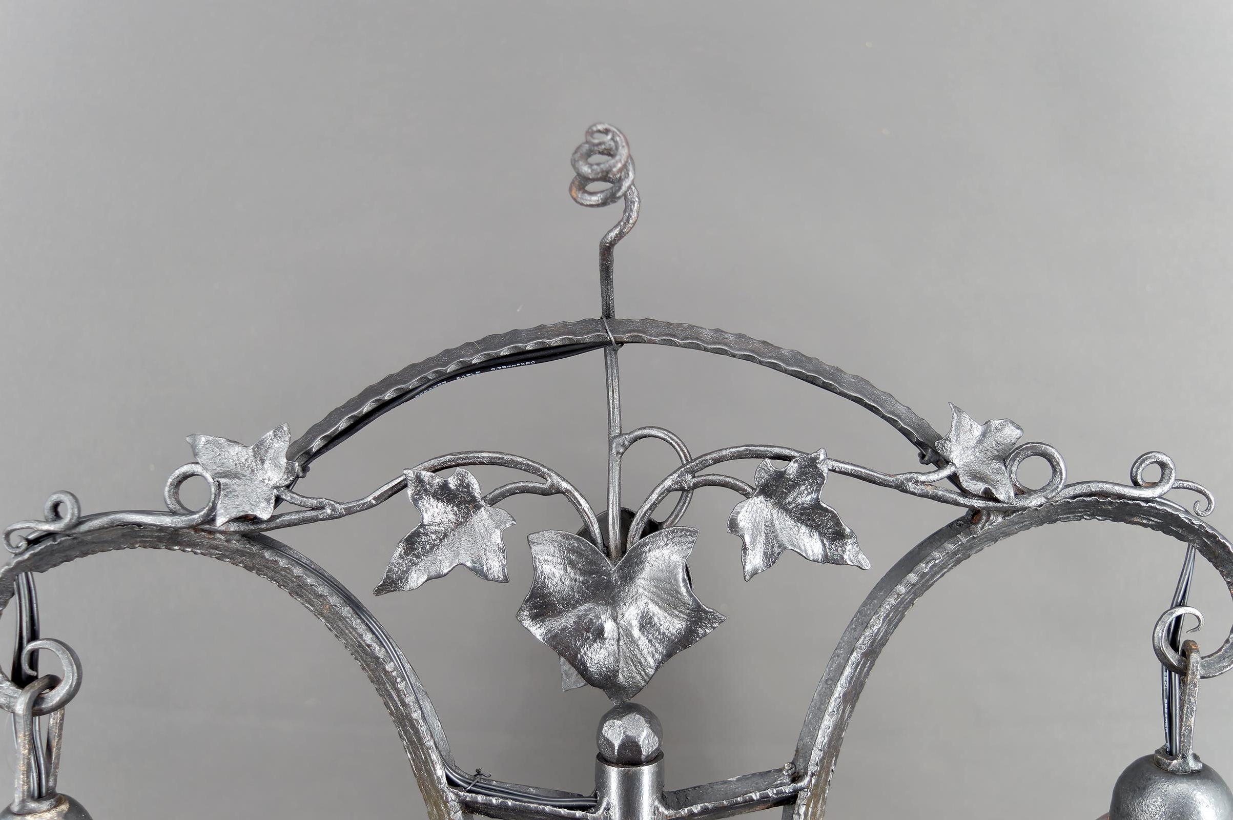 Large Bicéphalous Wrought Iron Lamp by Schneider, France, Art Deco, Circa 1920 For Sale 3