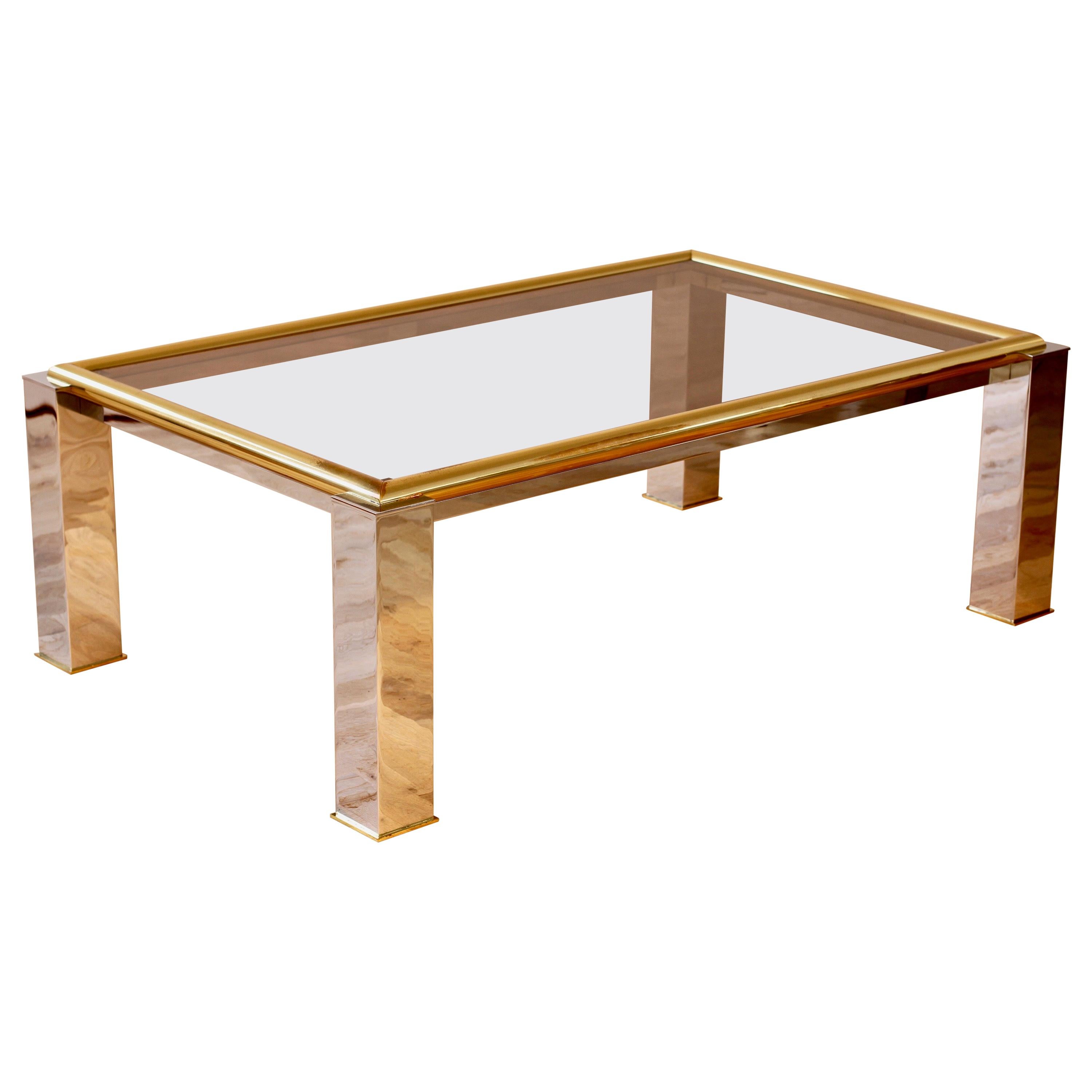 Large bicolor / bicolour rectangular centre coffee table with a smoked glass table top 