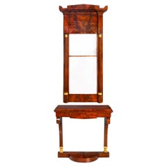 Large Biedermeier Antique Mahogany Pier Mirror and Console Table ca. 1820-40