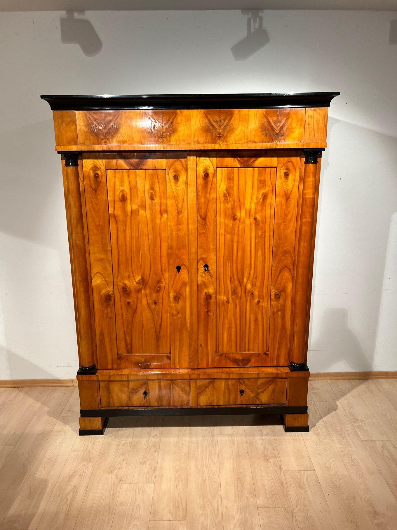 Polished Large Biedermeier Armoire, Cherry Wood, South Germany circa 1820 For Sale