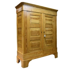 Large Biedermeier Armoire in Pine with Panelled Doors and Sides, North German