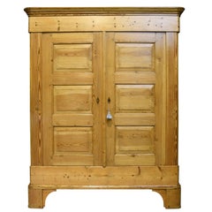 Large Biedermeier Armoire in Pine with Panelled Doors and Sides, North German
