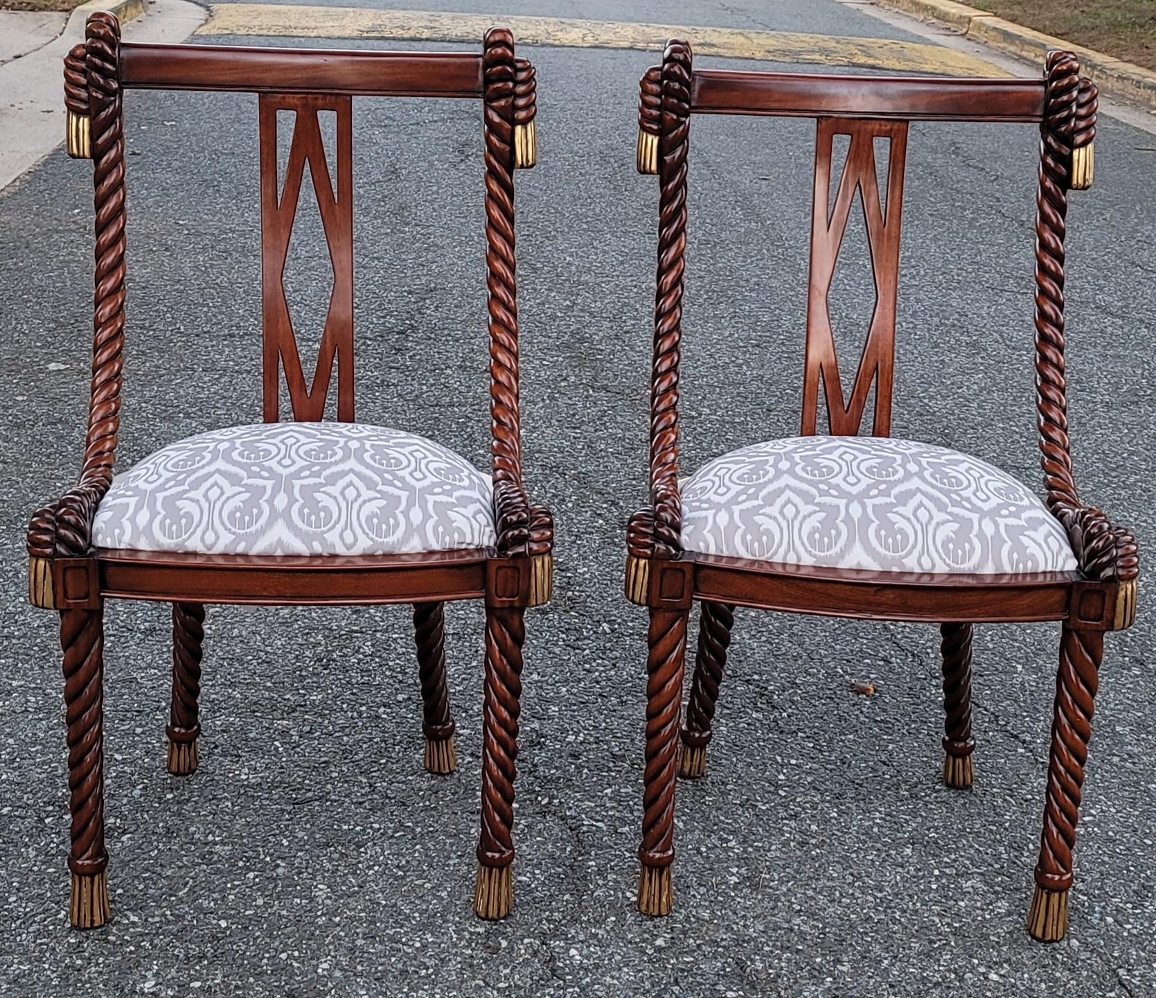 Paire de grandes chaises d'appoint Biedermeier Barley Twist en corde dorée et sculptée en vente 3