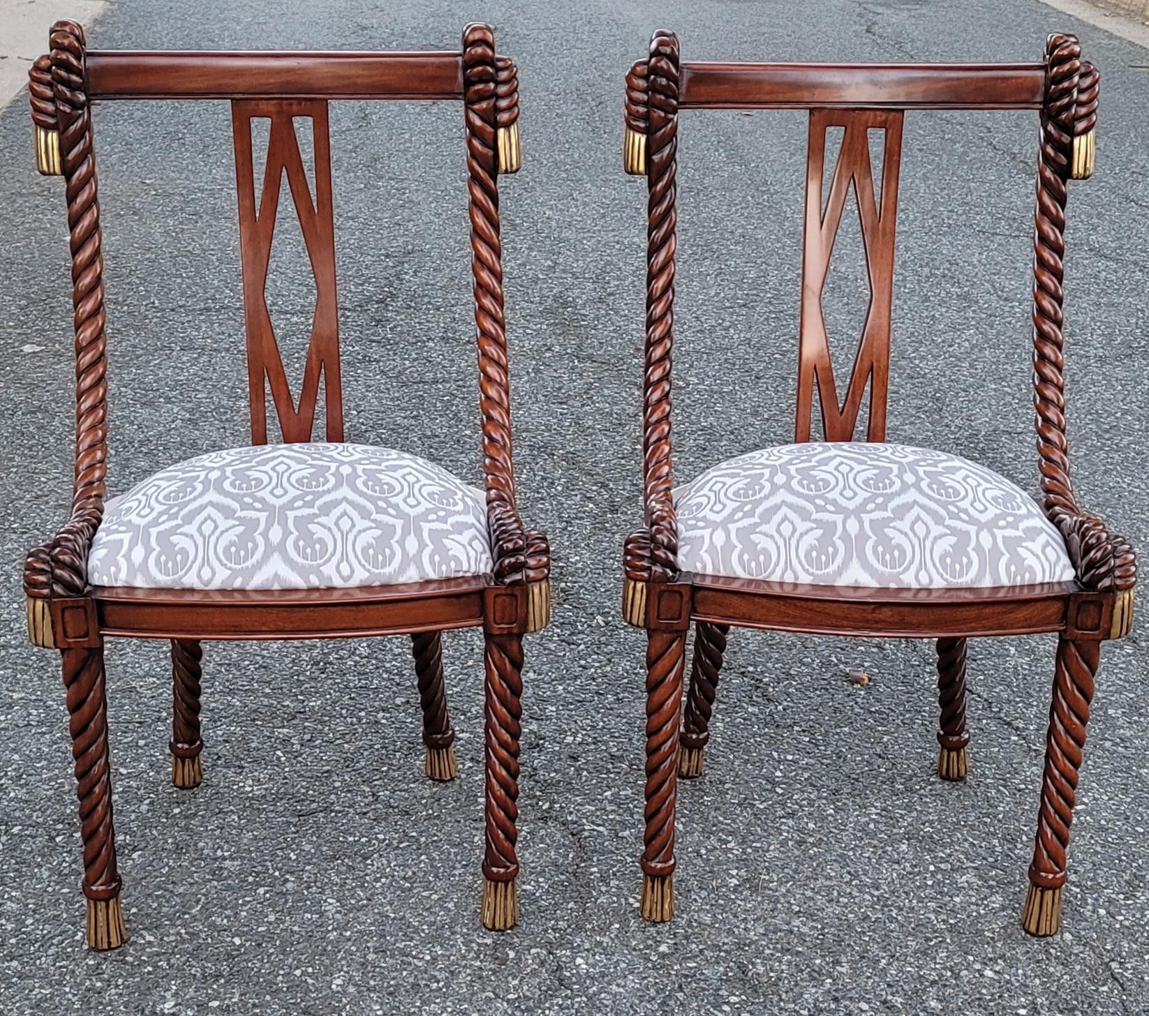 Paire de grandes chaises d'appoint Biedermeier Barley Twist en corde dorée et sculptée en vente 4